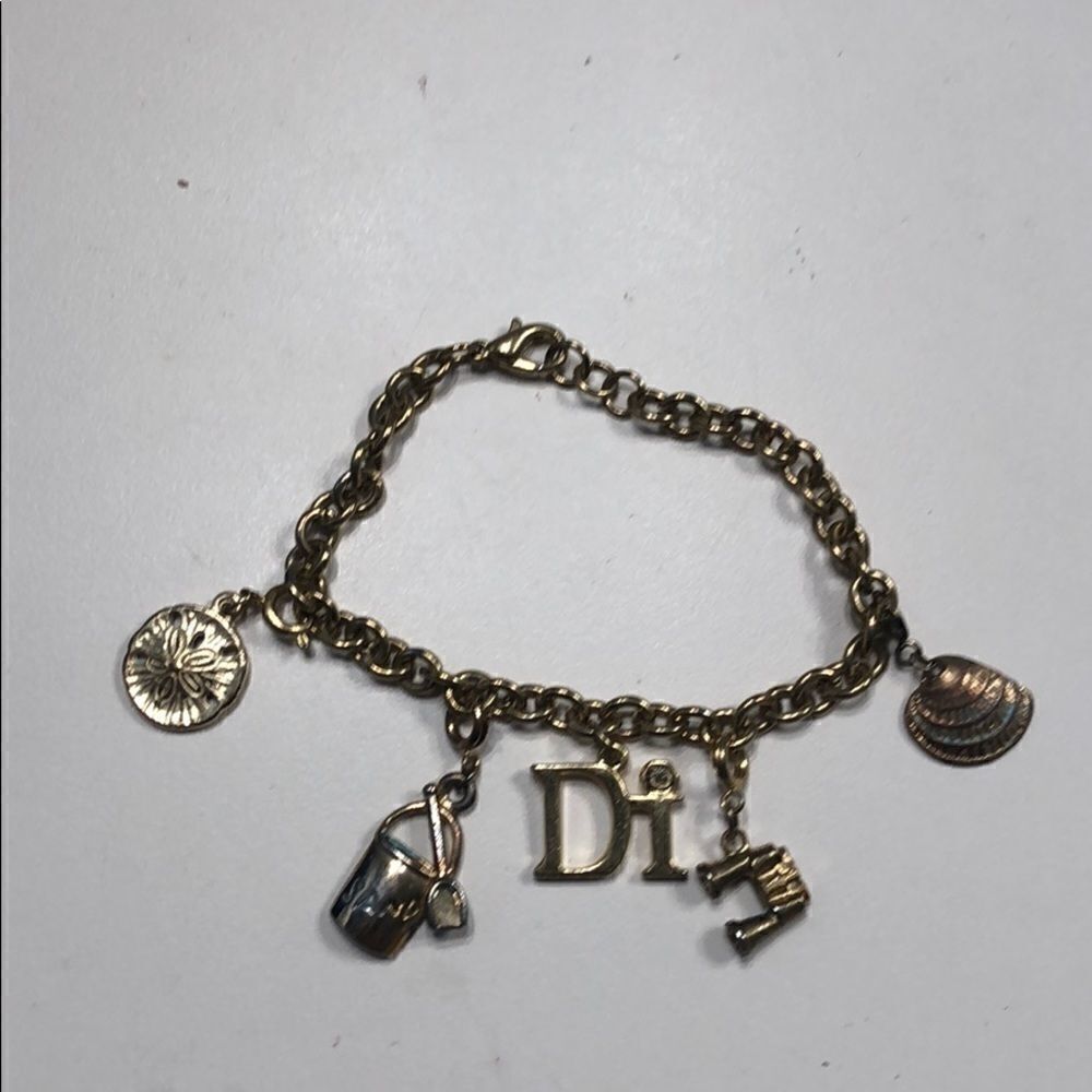 𝅺diamond Intl Beach Theme Gold Tone Link And Charm Bracelet